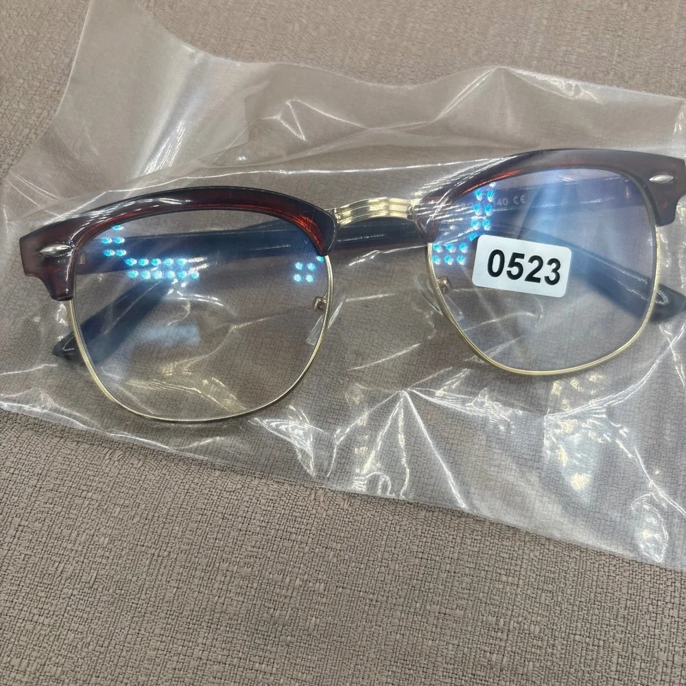 Unbranded Clubmaster Glasses Frames 49-21-140 Brown Gold Excellent Dark Academia